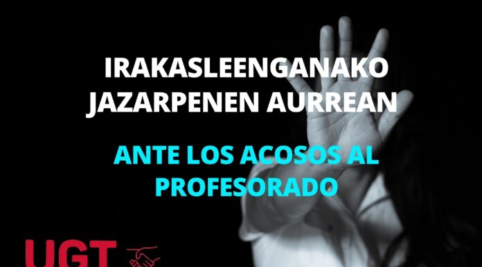 UGT muestra su apoyo al profesorado que ha sufrido acoso y exige medidas de prevención