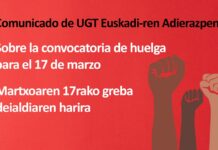 UGT Euskadiren adierazpena, martxoaren 17rako ELAk eta LABek deitutako grebaren harira